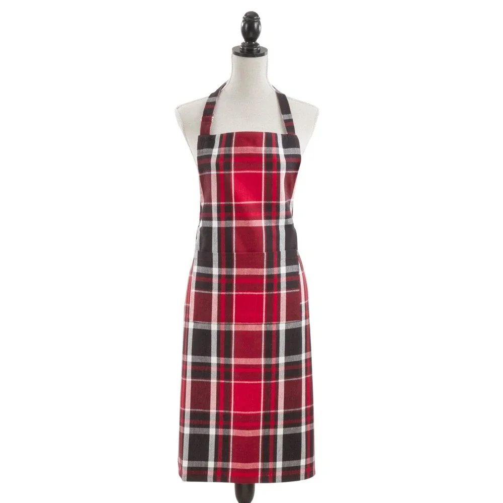 Saro Lifestyle Jarret Collection Holiday Plaid Apron‎ Red Black 24
